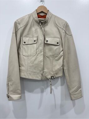 UB Leather Collection Genuine Leather Jacket – Cream/White S